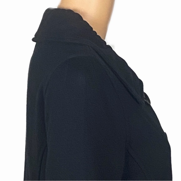 FEVER Black Stretchy Double-Breasted 100% cotton Pea Coat Peplum Bottom Medium - Picture 6 of 13